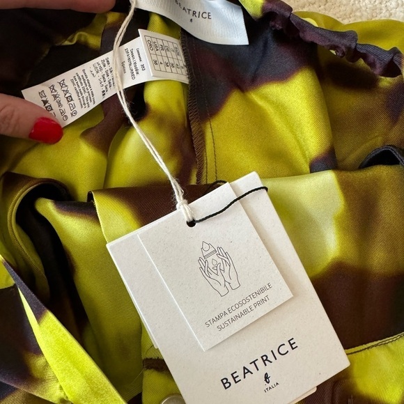 Beatrice B- NWT Neon Blurred Floral Silk Wide Leg Trousers - Picture 6 of 9